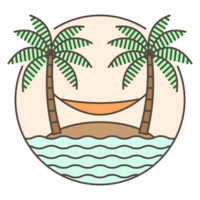 illustration of beach and hammock monoline or line art style png