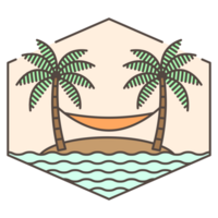 illustration of beach and hammock monoline or line art style png