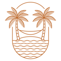 illustration of beach and hammock monoline or line art style png