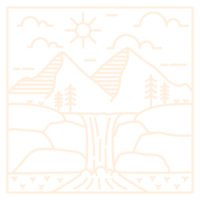 illustrazione di montagna e cascata monoline o linea arte stile png