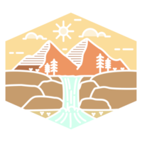 illustration of mountain and waterfall monoline or line art style png