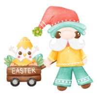 Easter Clipart.Cute digital painting watercolor Easter gnome element ,isolated Easter gnome illustration.cartoon character hand drawn png. png