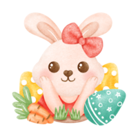 Cute digital painting watercolor easter bunny with Easter eggs and carrot png. png