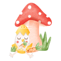 Cute digital painting watercolor Easter egg with mushroom png. png