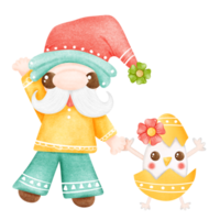 Easter Clipart.Cute digital painting watercolor Easter gnome element ,isolated Easter gnome illustration.cartoon character hand drawn png. png