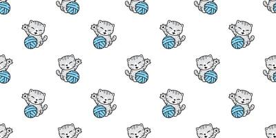 cat seamless pattern kitten yarn ball vector calico animal pet scarf isolated repeat background cartoon tile wallpaper illustration doodle design