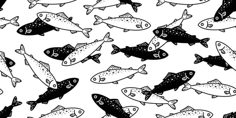 fish Seamless pattern salmon vector tuna shark scarf isolated dolphin whale ocean sea repeat wallpaper tile background cartoon illustration doodle animal design