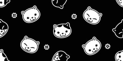 gato sin costura modelo gatito cabeza vector calicó cara animal mascota bufanda aislado repetir antecedentes dibujos animados loseta fondo de pantalla ilustración garabatear negro diseño