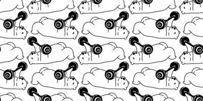 Bear seamless pattern polar bear vector training fitness dumbbell sport scarf isolated teddy cartoon repeat wallpaper tile background doodle illustration design