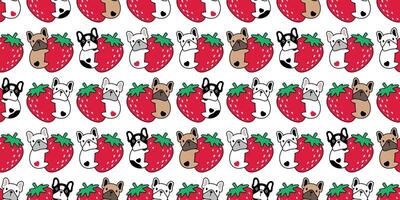 dog seamless pattern french bulldog puppy strawberry heart fruit pet breed vector repeat wallpaper scarf isolated tile background cartoon animal doodle illustration design