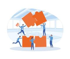 Business concept. Team metaphor. people connecting puzzle elements. Symbol of teamwork, cooperation, partnership. flat vector modern illustration