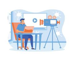 Video vlogger production, content creator landing page website. flat vector modern illustration