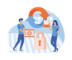 Protecting Data And Legal Information, Woman Exchange Media Files for Secure Envelope. General Privacy Regulation. flat vector modern illustration