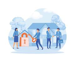 Buying a house, house keys, protection and security, real estate and turnkey rental. flat vector modern illustration