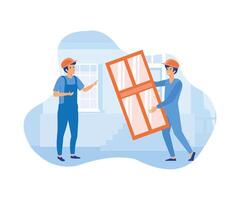House maintenance  concept. Windows and doors replacement and installation. flat vector modern illustration