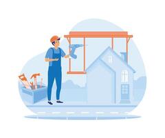 Home renovation abstract concept. Carpenter building maintenance, woodwork abstract metaphor. flat vector modern illustration