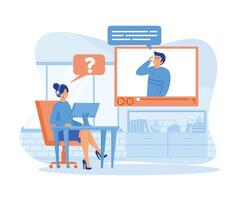 Hotline operator concept. Female hotline operator advises client, Customer service, Customer and operator.  flat vector modern illustration