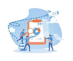 Accounting and Bookkeeping. Tiny Accountant Characters at Huge Clip Board Filling Bookkeeping Data, Graphs and Charts Counting Money Refund. Financial Consulting. flat vector modern illustration