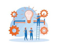 Group of young business people collaborating, solving problems, thinking about creative idea, brainstorming and teamwork concept. flat vector modern illustration