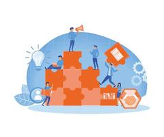 The concept of joint teamwork, building a business team, people connecting pieces of puzzles. Metaphor of cooperation and business partnership. flat vector modern illustration