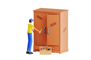 repairing cupboard 3d illustration. Furniture assembly service unit 3D Illustration png