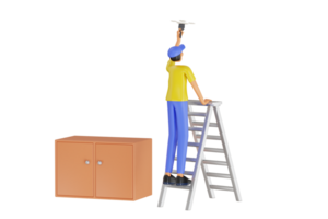 Handyman painting ceiling 3d illustration png
