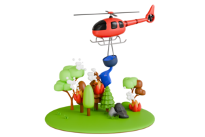 3D Illustration of Helicopter are extinguishing a burning forest fire png