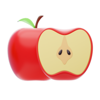 Apple 3D Icon. 3d red apple. half apple 3d icon png