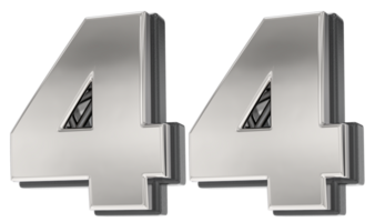 44 Number Silver And Black 3D Render png