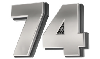 74 Number Silver And Black 3D Render png