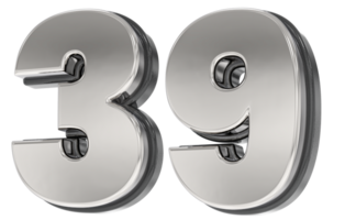 39 Number Silver And Black 3D Render png