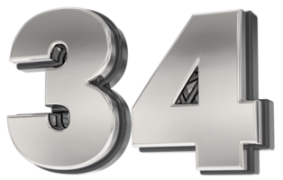 34 Number Silver And Black 3D Render png