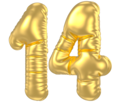 3d gold number 14  rendering png