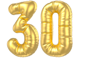 3d gold number 30  rendering png