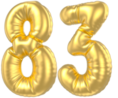 3d gold number 83  rendering png