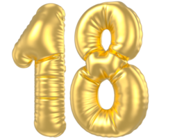 3d gold number 18  rendering png