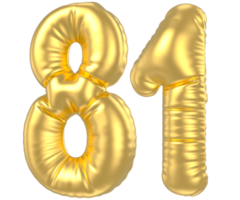 3d gold number 81  rendering png