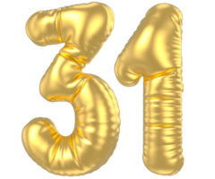 3d gold number 31  rendering png