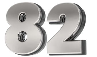 82 Number Silver And Black 3D Render png