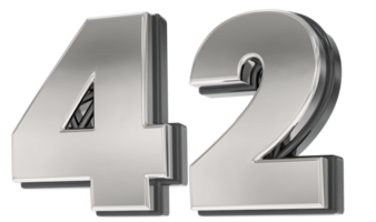 42 Number Silver And Black 3D Render png