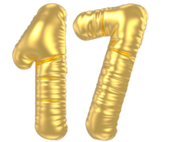 3d gold number 17  rendering png