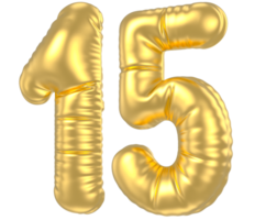 3d gold number 15  rendering png