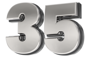 35 Number Silver And Black 3D Render png