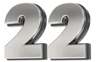 22 Number Silver And Black 3D Render png