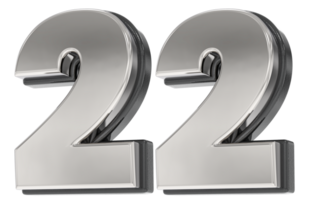 22 nombre argent et noir 3d rendre png