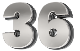 36 Number Silver And Black 3D Render png