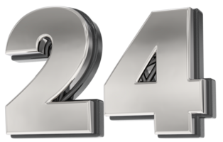 24 Number Silver And Black 3D Render png