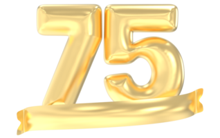 Anniversary 75 Number Gold 3D Rendering png