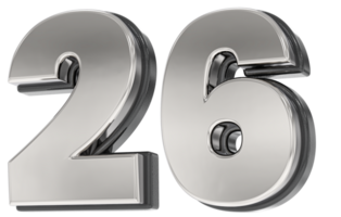 26 Number Silver And Black 3D Render png