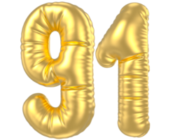 3d gold number 91  rendering png